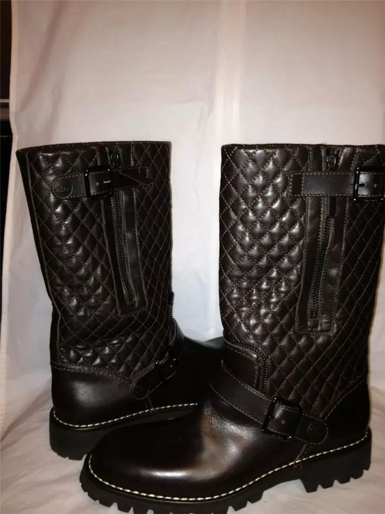 CHANEL 2013 Brown Quilted Leather Motorcycle Biker Zipper Buckled Boots  $1495