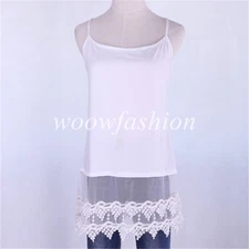 Women Lace Trim Cami Tops Sleeveless Lace Shirt Extender Ladies Long Tank Top 