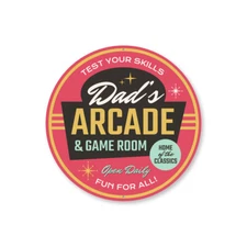 Dad's Arcade & Game Room Plaque Man Cave Wall Decor Round Metal Sign