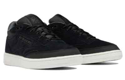REEBOK CLUB C MID II SUEDE LACE-UP SNEAKER TRAINER MEN SHOES BLACK SIZE 11.5 NEW