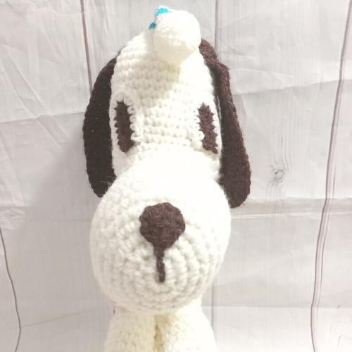 Vintage Hand Crochet White Beagle Dog Puppy Sitting 17'' Crotchet Stuffed Plush - Bild 8 von 11