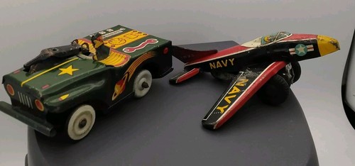 Japan Tin Litho Friction Drive 3" Willy's Jeep & Navy Jet