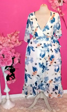 WOMEN PLUS SIZE FLORAL RUFFLE BELL SLEEVE WRAP MIDI DRESS ( SIZE UK20 )