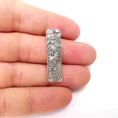 2 Pcs Flower Charms, Silver Nature Charms, Boho Charms, Earring, Silver Pendant