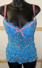 VICTORIA'S SECRET Turquoise Mesh Floral Embroidered CHEMISE Short Babydoll Sz M