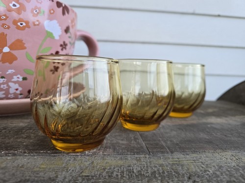 Set 3 Vintage Anchor Hocking Regal Gold Honey 8oz Double Old Fashioned Glasses - Picture 3 of 8