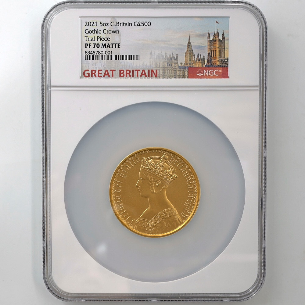 2021 Great Britain QE II Gothic Crown Gold Proof Coin NGC PF 70MATTE Trial Piece