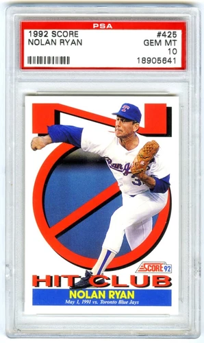 NOLAN RYAN (POP 96) 1992 SCORE NO-HIT CLUB KING PSA-10 GEM-MT BASEBALL CARD #425