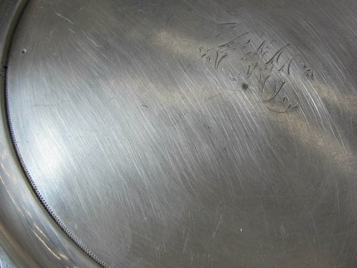 Antique Serving 10.5" Plate Quadruple Plate Hard White Metal LLO - Picture 6 of 8