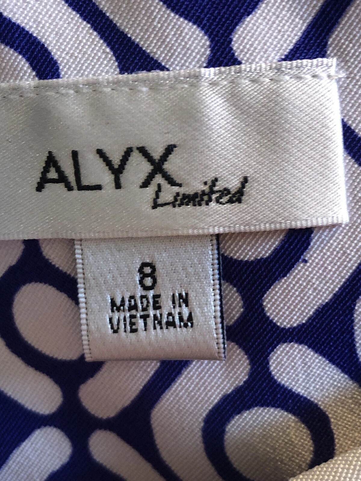 Abito tubino donna Alyx Limited blu e bianco fantasia geometrica taglia 8