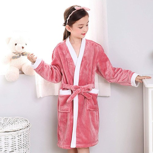 Children Flannel Bathrobe Soft Dressing Gown Coral Fleece Robes for Boys Girls - Picture 20 of 27