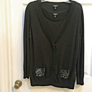 Talbots-2-pc-Sweater-SET-size-MEDIUM-Black-Cardigan-Embellished-Beads-Sequins