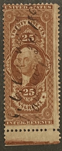 Travelstamps: 1862-71 US Stamps Scott#R46c 25c Washington used Pen Cancel - Picture 2 of 5