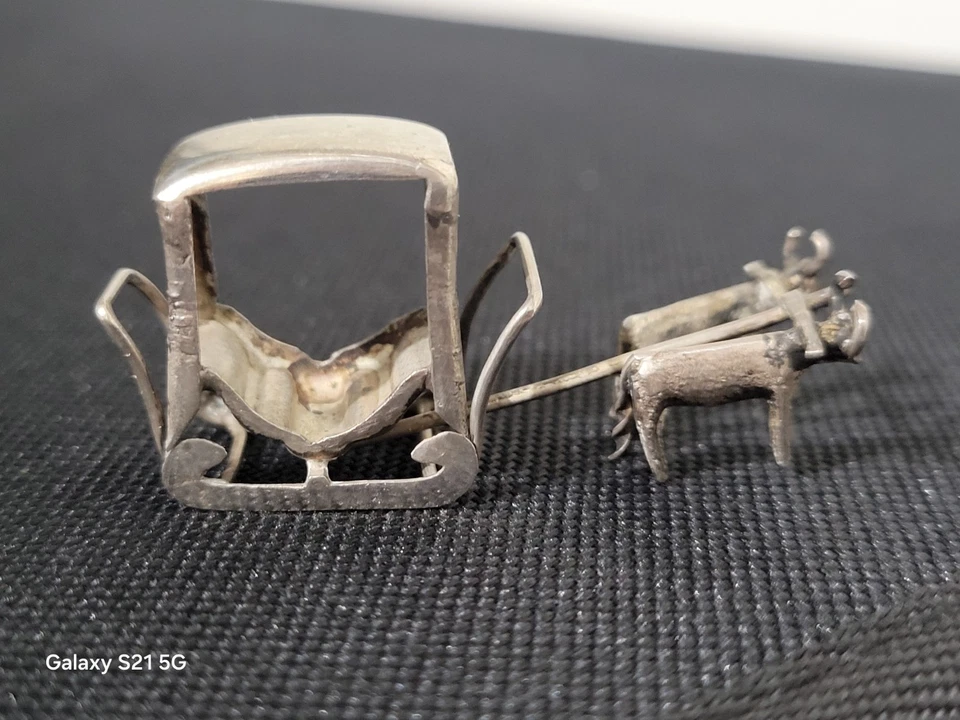 Антикварный голландский? Миниатюрная тележка для быков сани из стерлингового серебра 20 век 7 г - Изображение 3 из 4