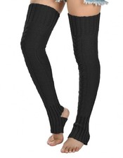 Women's Cable Knitted Thigh high Leg Warmers Extra Long One Size, Black-826