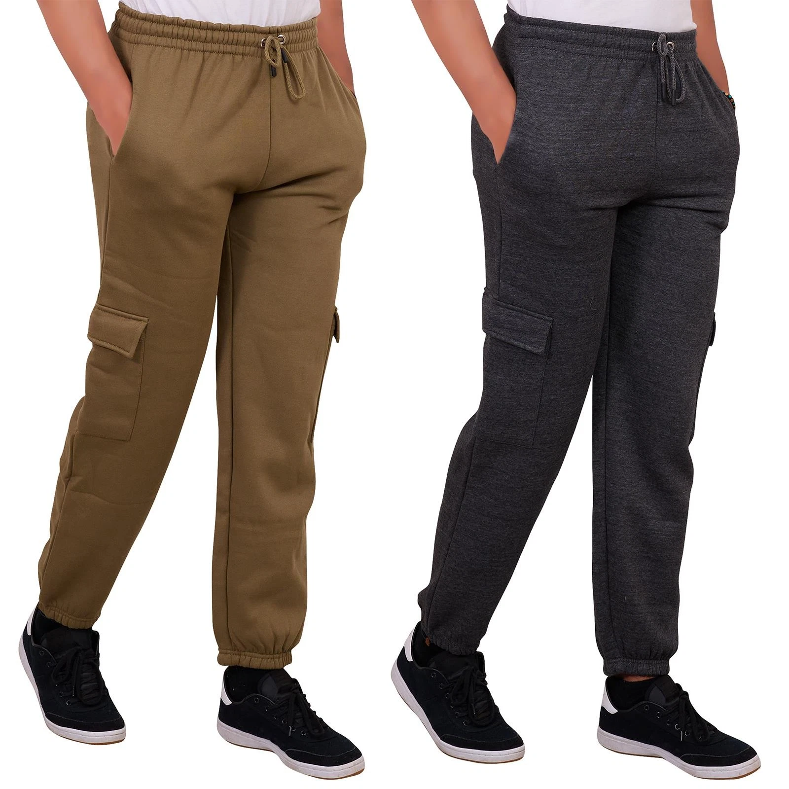 Pack of 2 Mens Cargo Trousers Tracksuit Jogging Bottoms Comfy Knee Pad Pockets