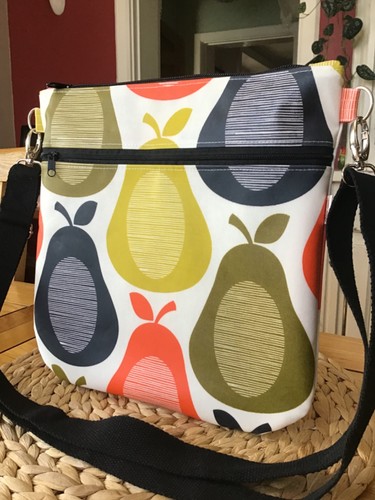 Medium Cross body bag -new- HANDMADE -Orla Kiely Scribble Pear Oilcloth - Picture 5 of 10
