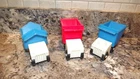 VTG FISHER PRICE LITTLE PEOPLE CONSTRUCTION VEHICLE Blue RED & WHITE DUMP TRUCK