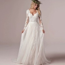 Bride Wedding Dress Pure White Bridal Gown Lady V-neck Backless Princess Frocks