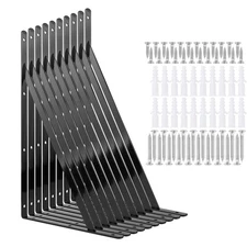 10 Pack Heavy Duty Shelf Brackets 16 Inch, Black Triangle Shelf Brackets Steel F