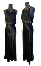 Vintage 90s Y2K Goth Alchemy Joo Mee NY Black Satin Sleek Formal Prom Dress Sz M