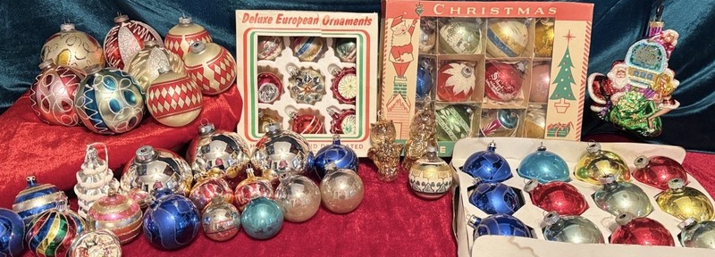 Huge Vintage Lot, 63 Pieces. Shiny Brite, Premier, Japan, Poland, Stencils