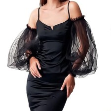 White Long Wedding Gloves Lace Sheer Puffy Sleeves Fingerless Ruffled Black