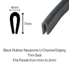 Small Black Rubber U Channel Edging Trim Seal 7mm x 5mm Price Per Metre