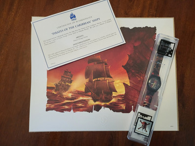 Disney Time Works- Pirates Of The Caribbean Watch & Ships Litho LE 11x14