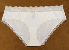 Rene Rofe Lace Trim Soft Cotton blend Hipster Underwear - L - White