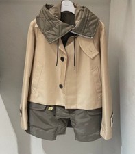 2025AW Women New Sacai Luck Patchwork Hooded Trench Coat Casual Top