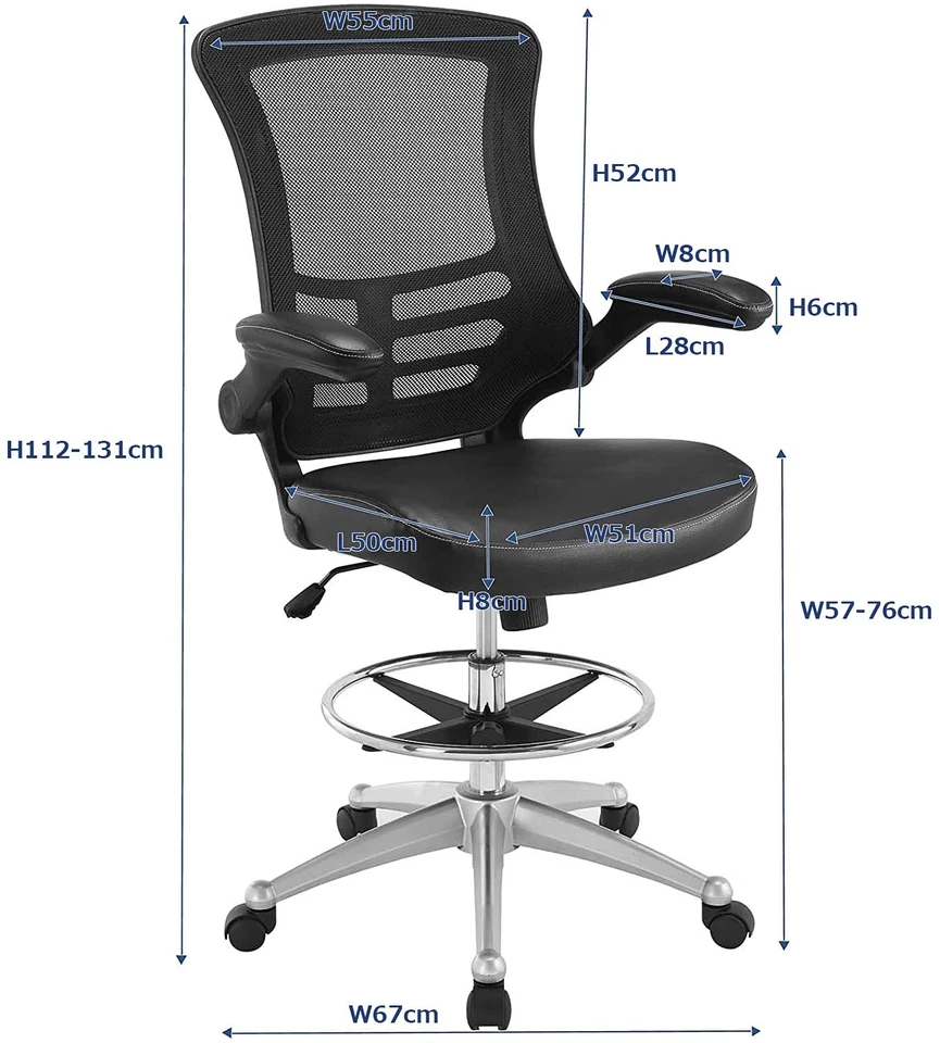 Taburete de dibujo negro ajustable con brazos abatibles y soporte lumbar Foto 3 de 4