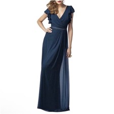NWT Dessy Collection Midnight Gold Shimmer Wrap Maxi Dress Size 2