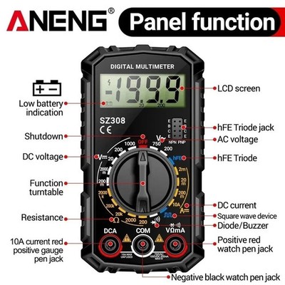 Digital Multimeter LCD Voltmeter Ammeter Ohmmeter Volt AC DC Tester Leads Meter