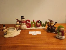 4 Blossom Bucket: Suzi Skoglund  "Santa Clause w/ Gift Sled, SNOW, Snowman" VTG