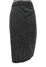 Escada Margaretha Ley Skirt Size 40 Knit Elastic Waist Black Silver Zig Zag MOD