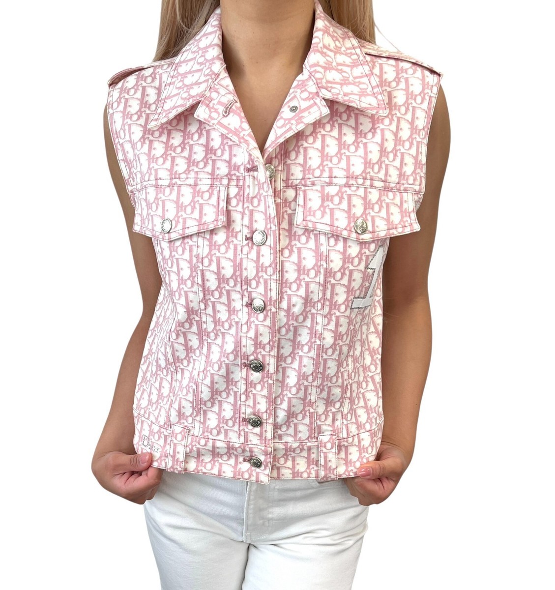 【Christian Dior】トロッター ピンクノースリーブ 36 Mサイズ Christian Dior Vintage 2004 Trotter Monogram Vest Jacket #38 Pink