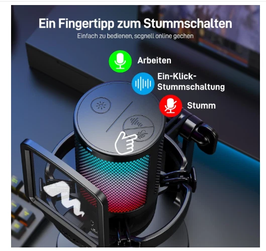 MAONO USB Gaming Mikrofon, Noise Cancellation Kondensator Microphone mit Mute, G - Bild 2 von 4