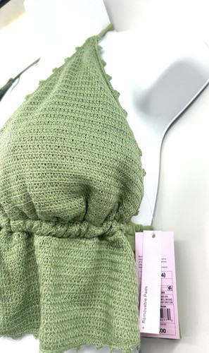 Wild Fable Sage Crochet Tie Front Longline Bikini Top Sage Green Size Large - Picture 3 of 8