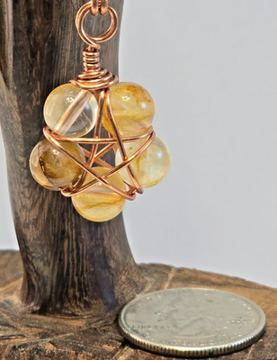 Copper Wire Wrapped 5-Point Star Pendant with Golden Healer Quartz 8mm Beads