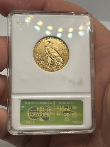 Moneda de $5 de media águila de oro indio 1912-S - ¡Antigua de colección soporte ANA AU-50! Fecha rara* - Imagen 9 de 12