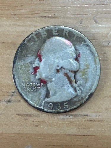 Price Drop!!!  1935 Quarter red painted house coin, arcade jukebox laundromat.