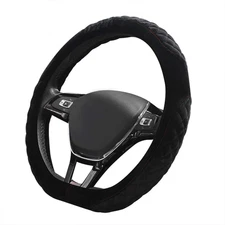Fuzzy D Shape anti Cold&Slip Car Steering Wheel Cover Universal 15 Inch,Black