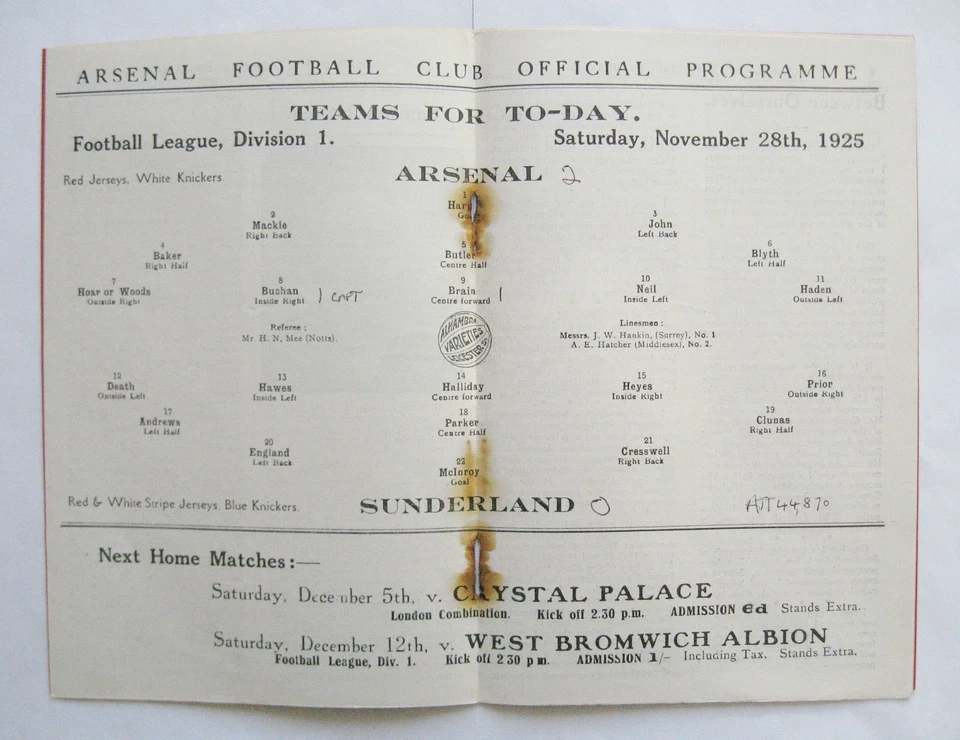 ARSENAL v SUNDERLAND 1925/1926 *Good Condition Football Programme* - Image 4 of 4