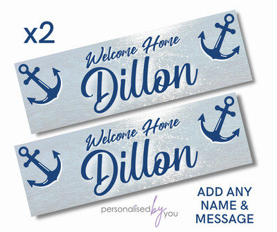 Personalisierte Willkommen Zuhause Banner Matrose Meer Anker Motiv blau GROß x 2 beliebiger Text