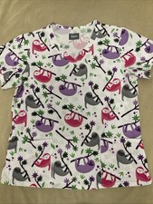 Buttersoft Scrub Top Large Womens Cotton Blend Sloth Print