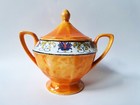 Beyer & Bock Porcelain Sugar Bowl with Lid, Orange, Black Trim (Germany c 1930s) — photo 2
