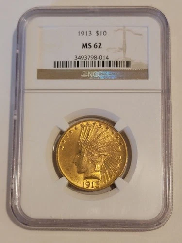 1913  $10 Indian Head Gold Coin NGC MS62 - ORIGINAL SKIN & SUPERB EYE APPEAL