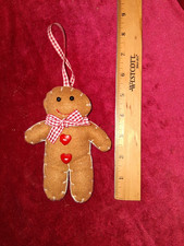 Vintage Handmade Gingerbread Man Ornament - Padded Fabric  Felt