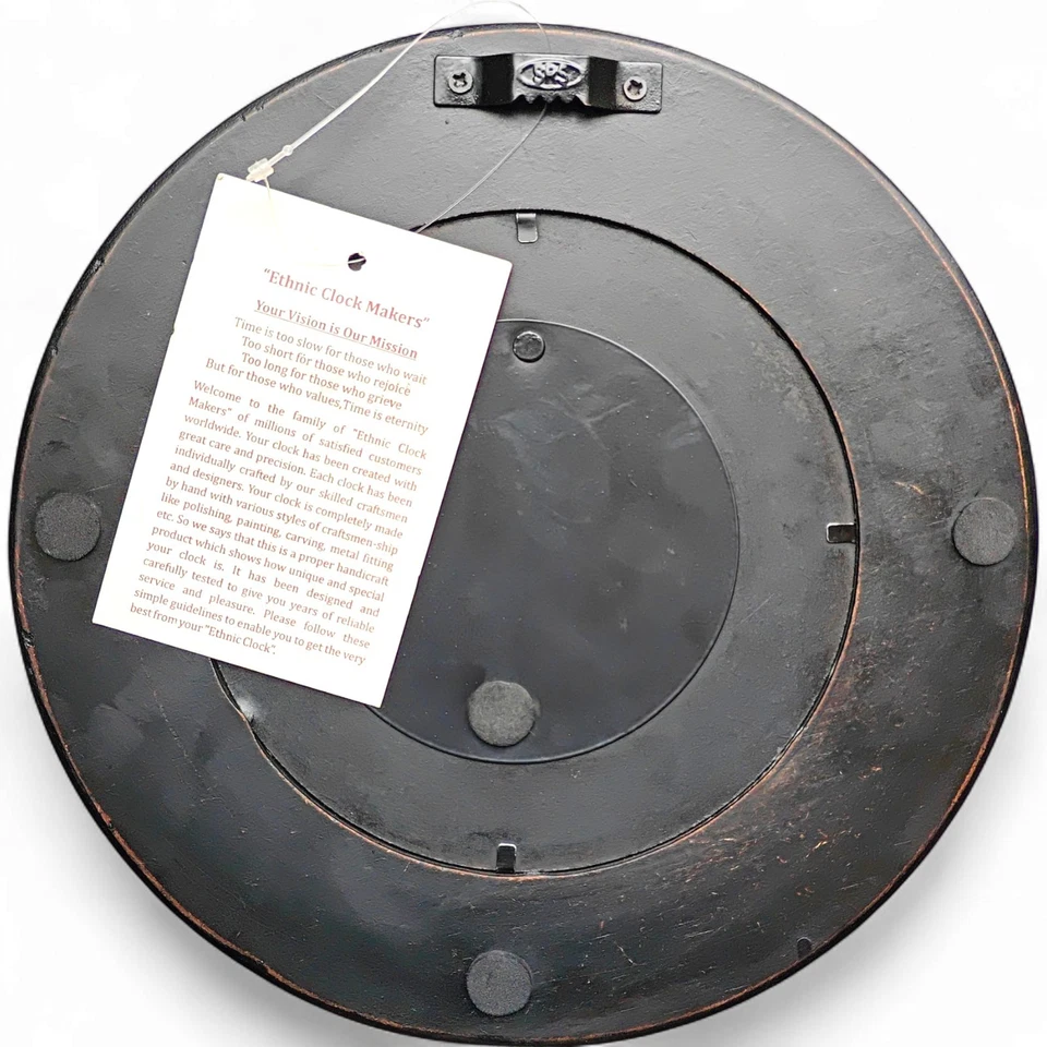 Indian Handcarving Wall Clock 10 Inch Vintage Decorative Wooden Round Wall Clock - Image 4 of 4